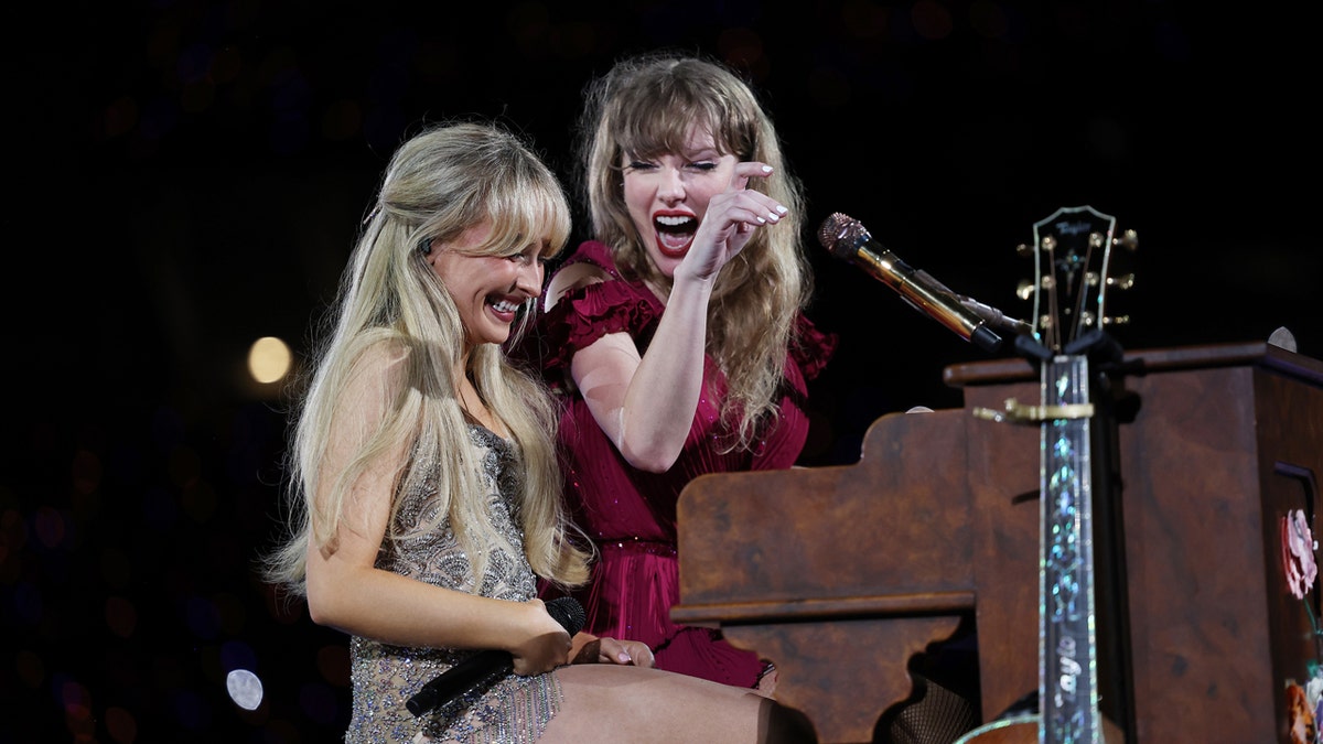 Taylor Swift and Sabrina Carpenter perform during Eras Tour