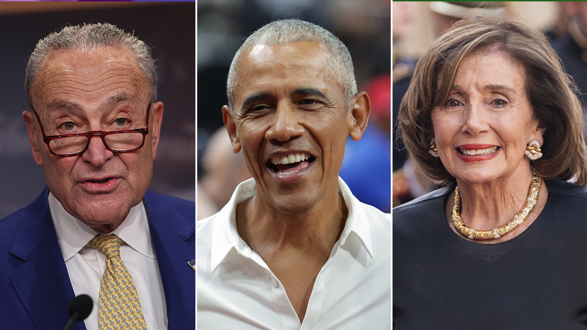 Chuck Schumer, Barack Obama, and Nancy Pelosi split image