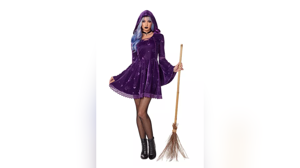 Look cute in this witch dress in purple or black.?