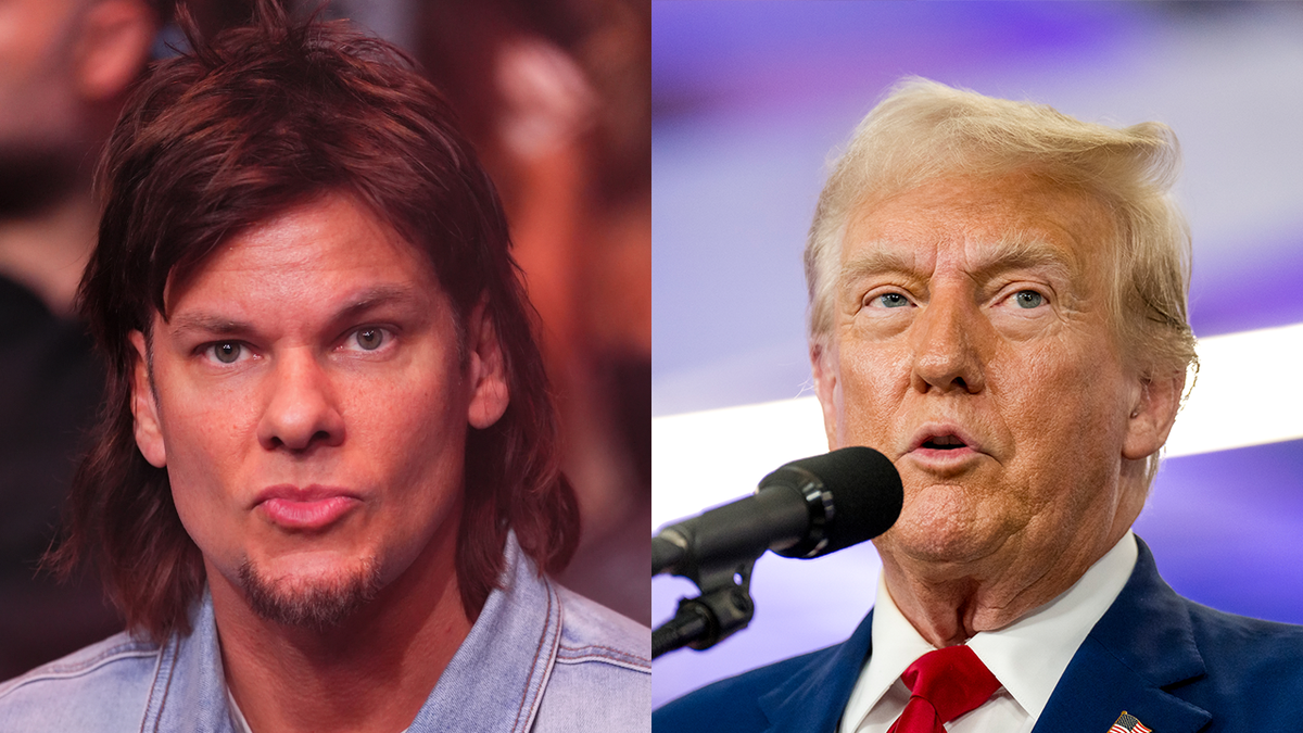 arranged photos of Theo Von and Trump