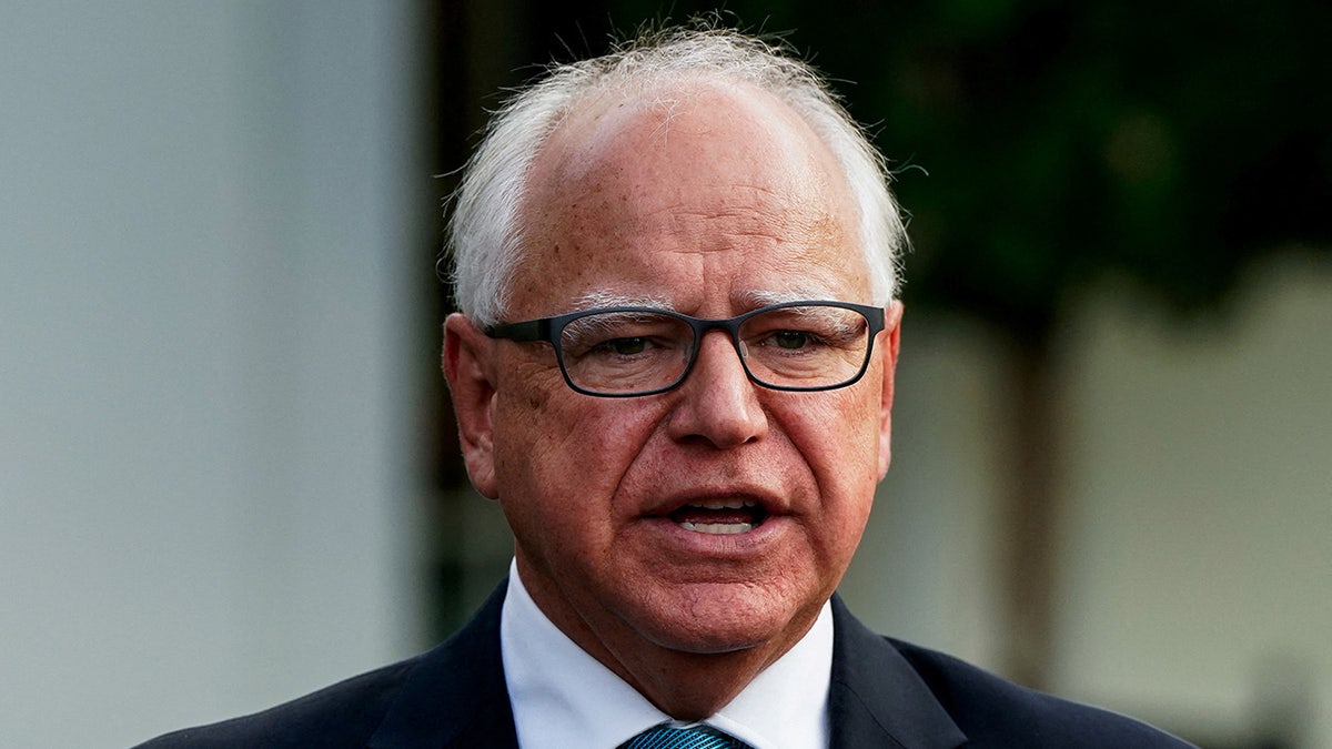 Minnesota Governor Tim Walz speaks to the press after attending a meeting with US President Joe Biden