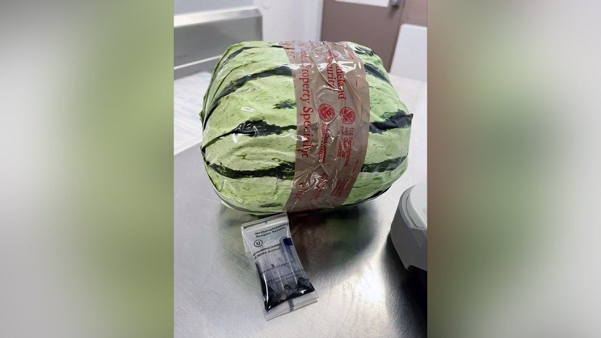 Fake watermelon in which drugs are stored