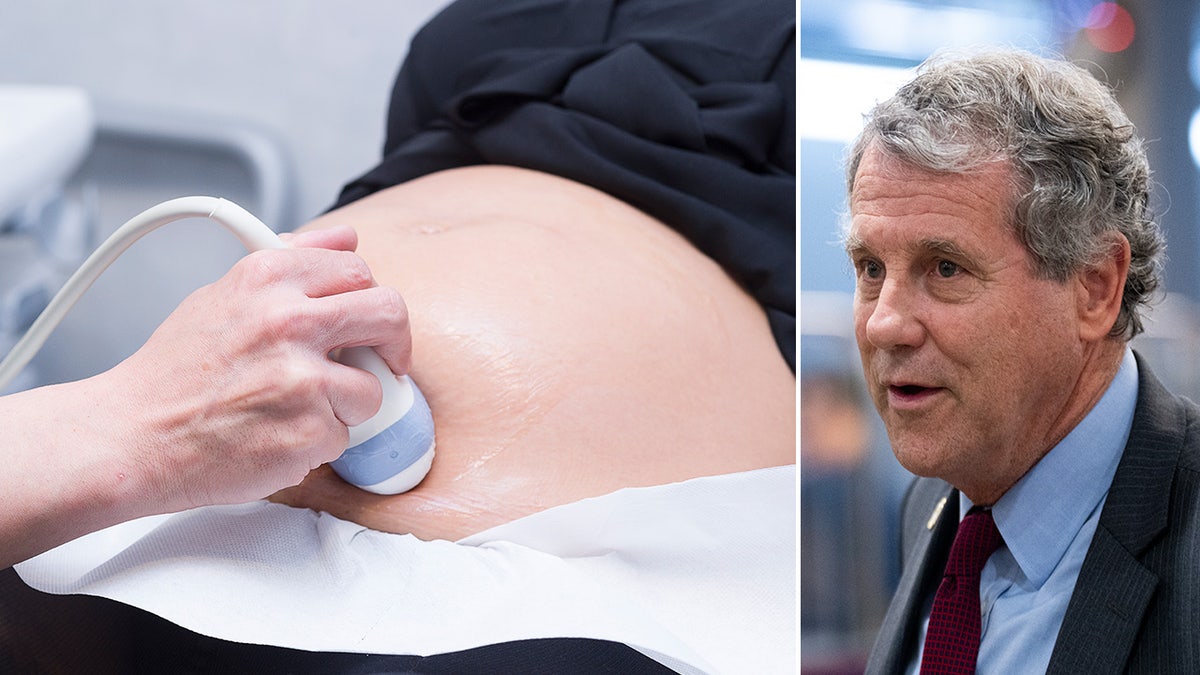 Ultrasound of a pregnant woman, left; Senator Sherrod Brown, right