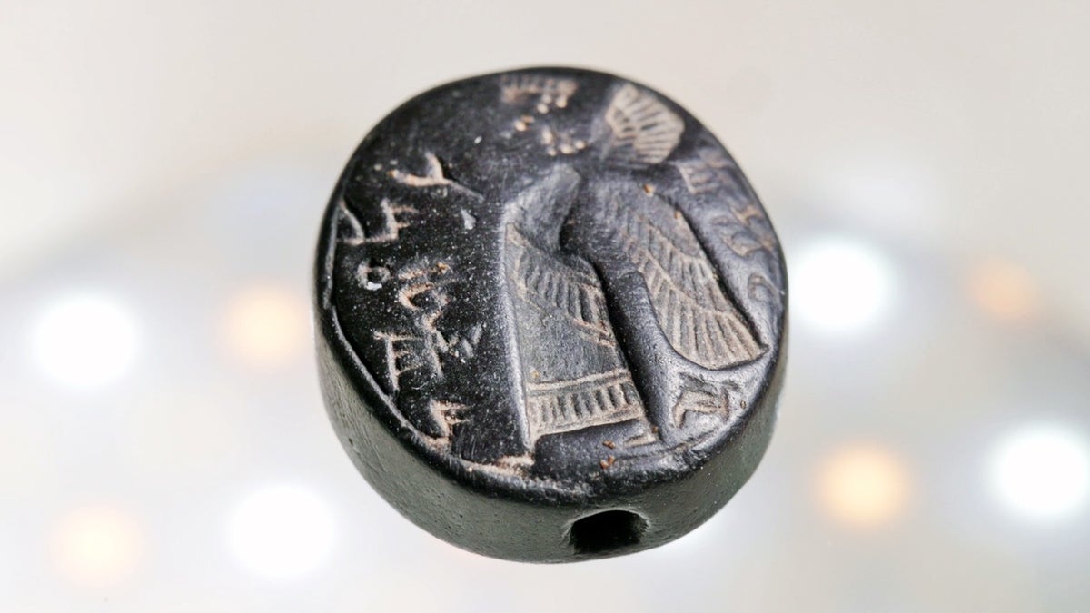 The seal, discovered during excavations by the Israel Antiquities Authority near the Western Wall and the City of David, features a winged figure and a Hebrew name in Paleo-Hebrew script.