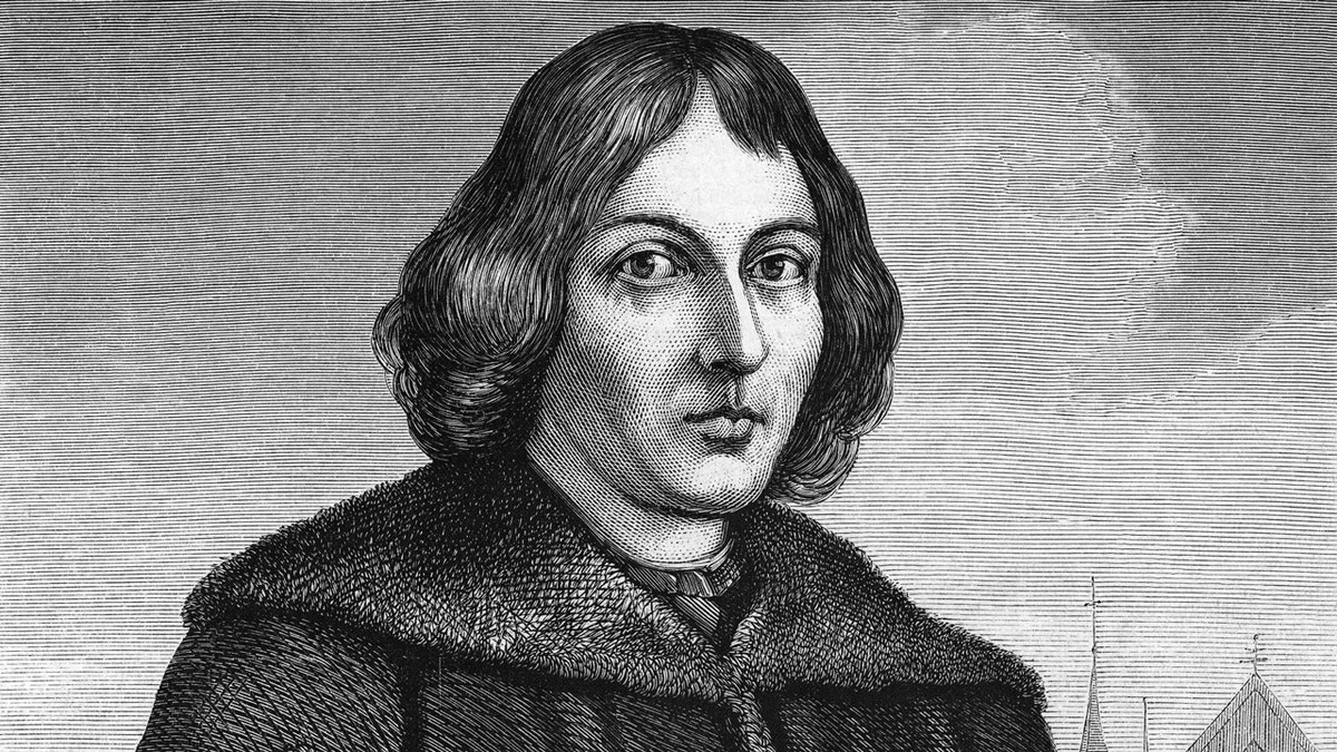 A black and white portrait of Copernicus