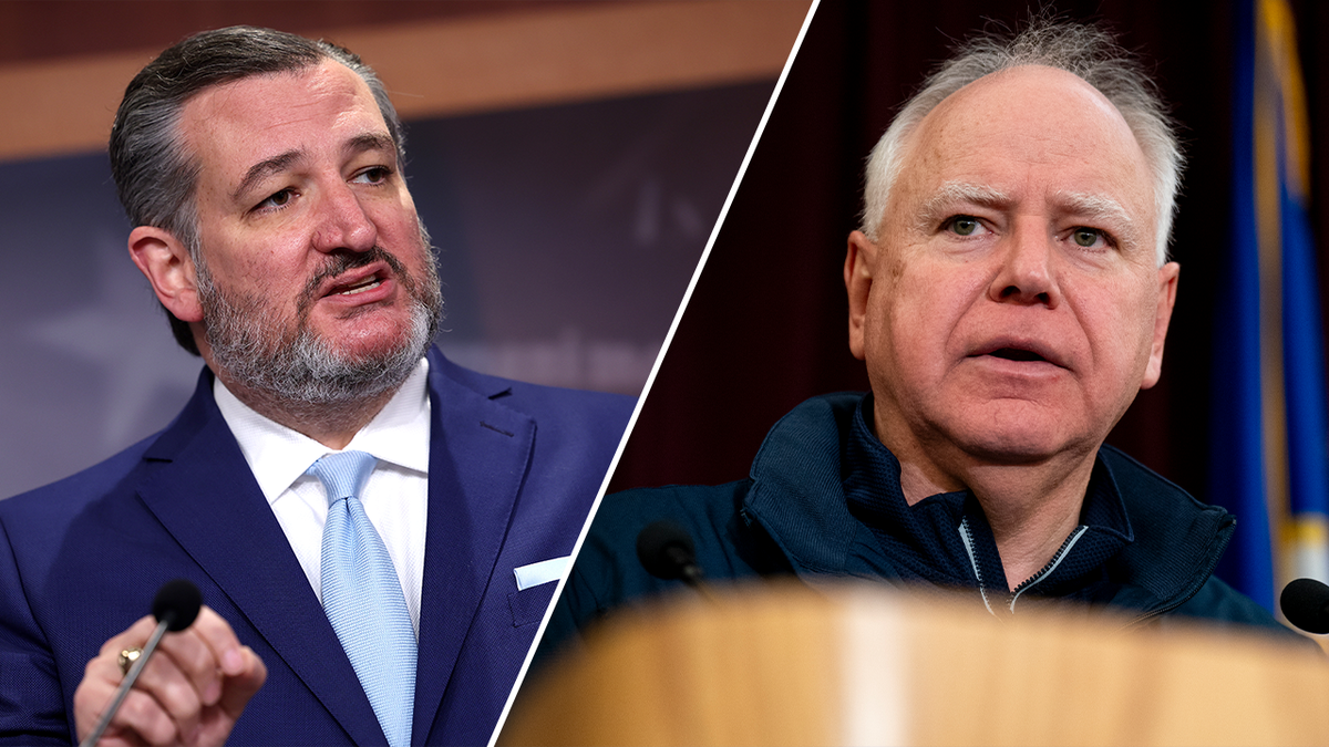 imagen dividida izquierda-derecha de Ted Cruz, Tim Walz