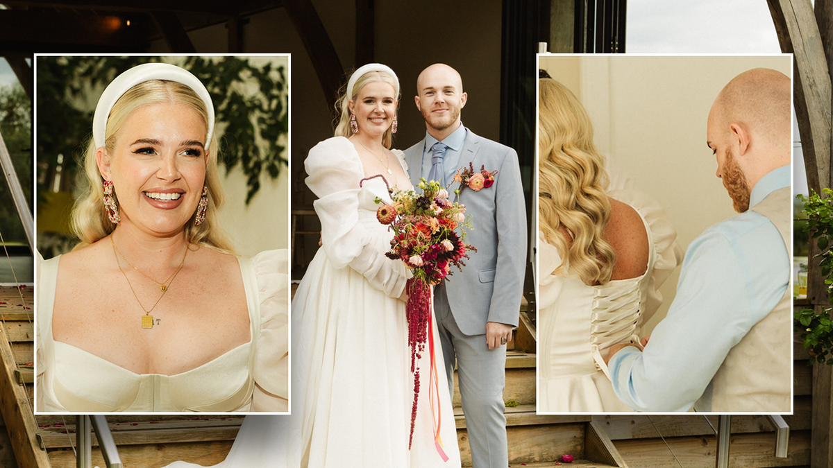 Bride and brother on wedding day