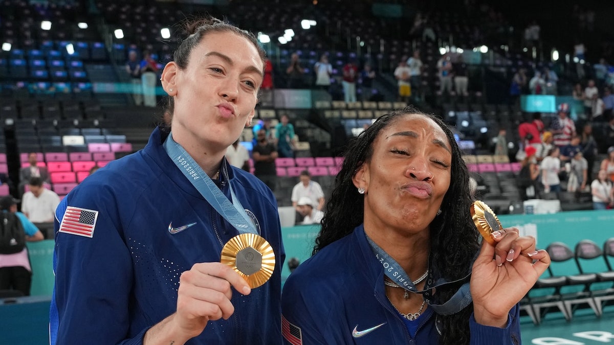 Breanna Stewart and A'ja Wilson of the USA Women's National Team pose for the camera during the Women's Gold Medal Game