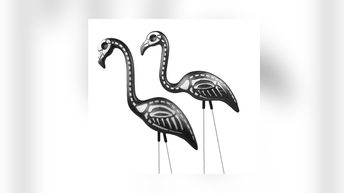 Skeleton flamingos add some festive Halloween decor to your yard.?