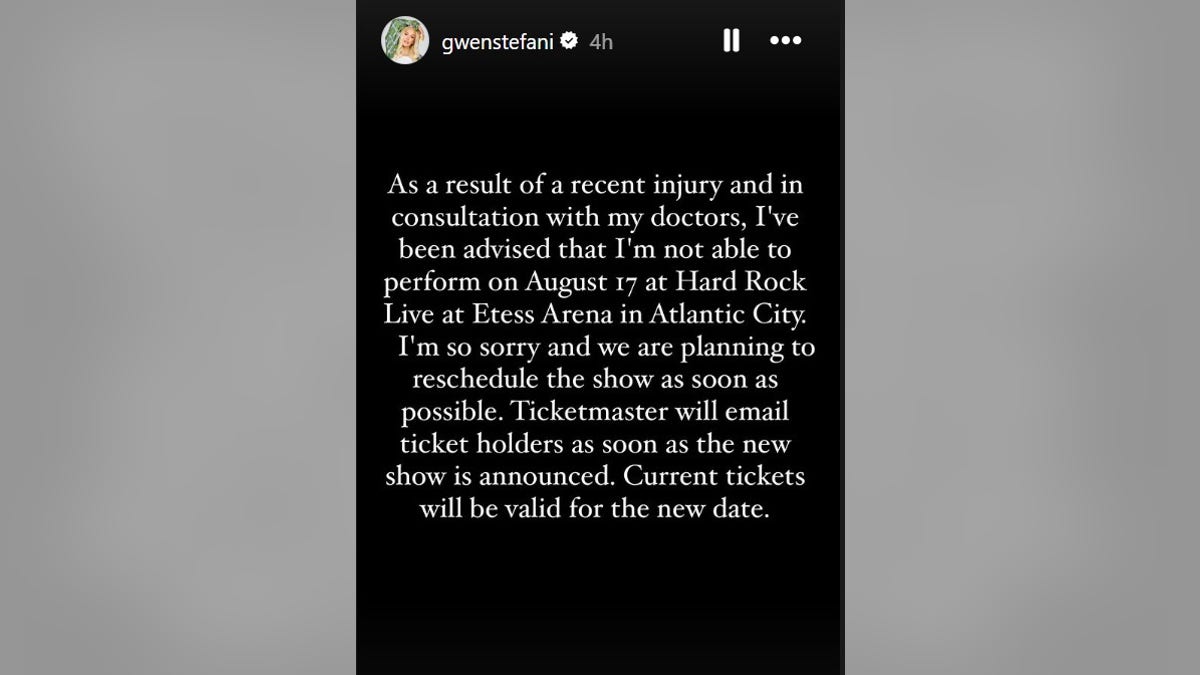 gwen stefani note on ig canceling her concert