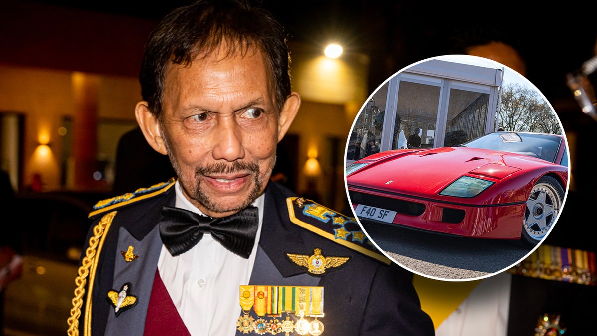 Sultan Hassanal Bolkiah of Brunei in the background of a picture of a Ferrari F40