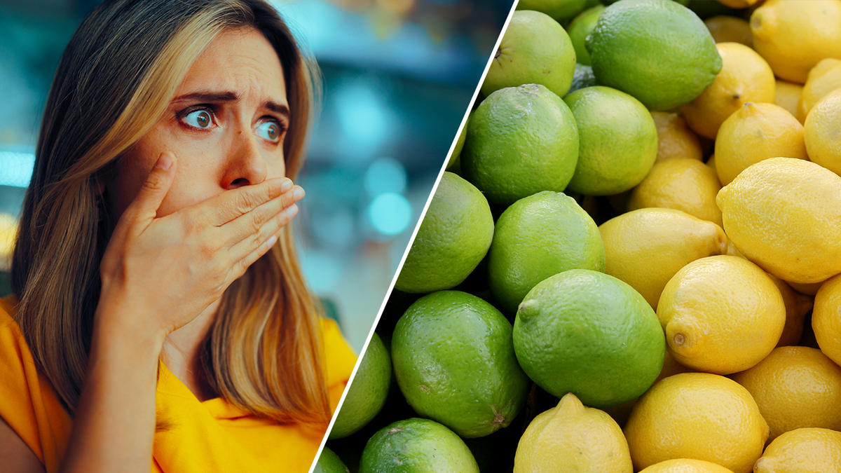 Woman hiccuping and lemon and limes