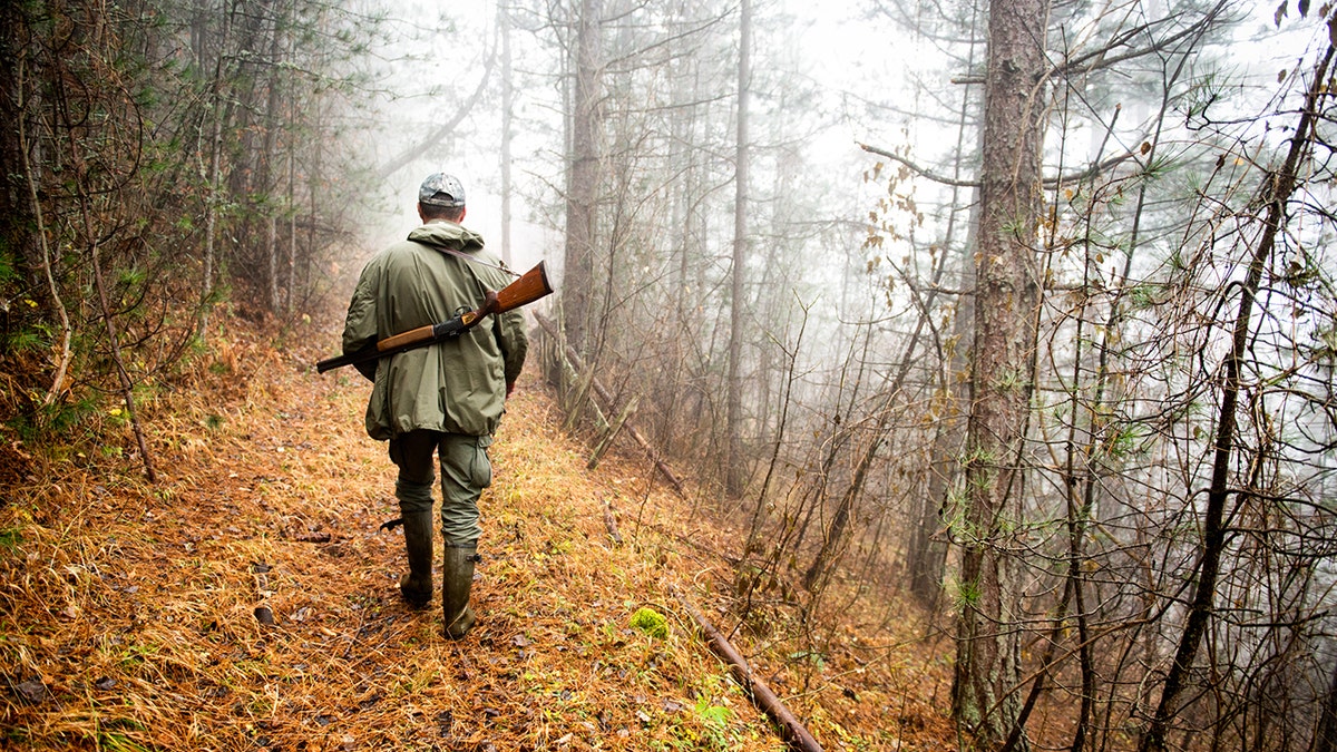 hunter walking in the woods