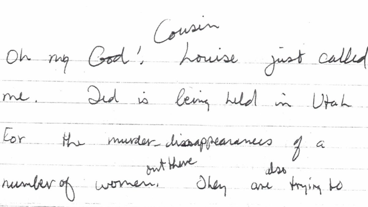 Uma carta do irmão de Edna, John, contando notícias sobre a prisão de Ted Bundy.