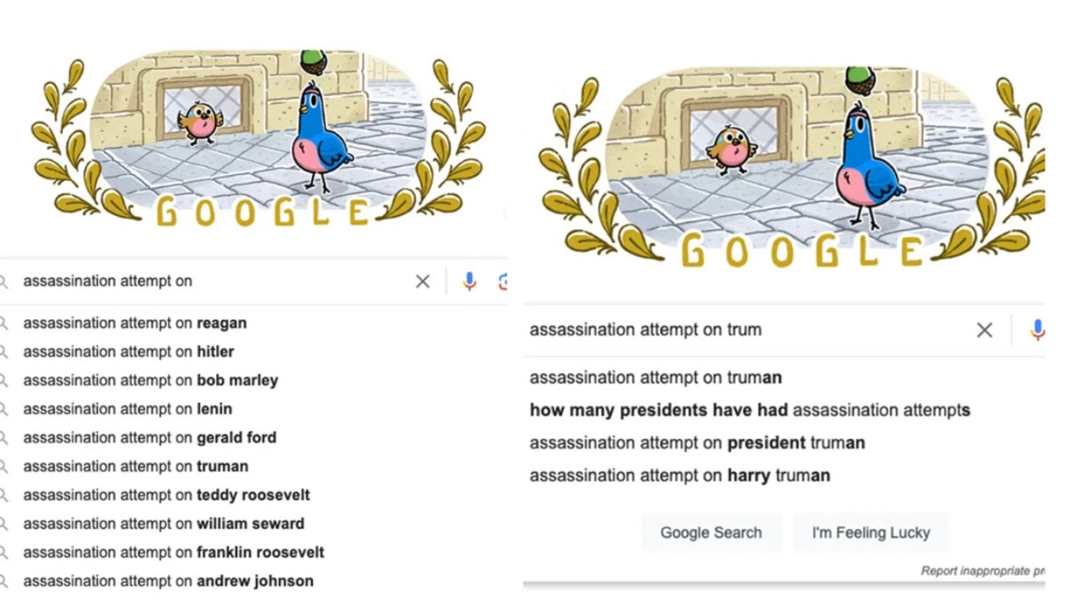 Las capturas de pantalla muestran los resultados de búsqueda en Google sobre el asesinato fallido del ex presidente Trump.