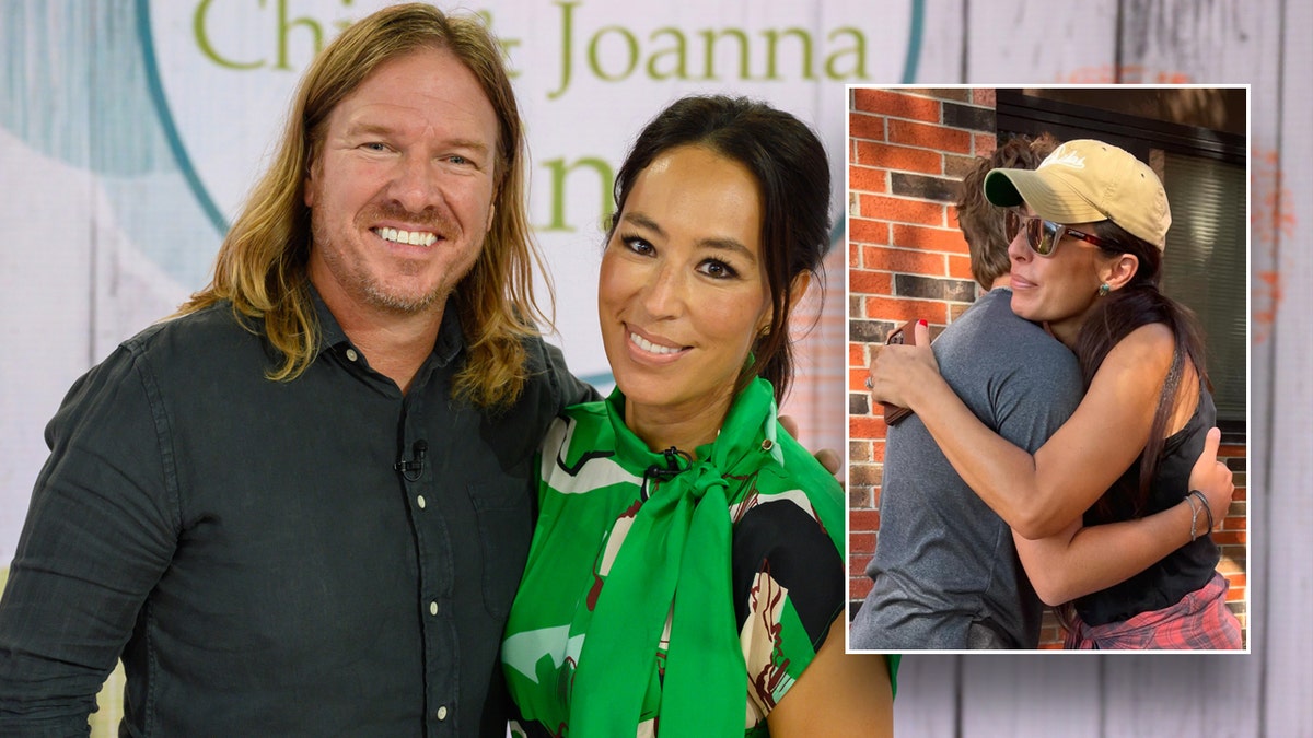 Chip and Joanna Gaines on the "Today Show" with an inset of Joanna hugging her son.