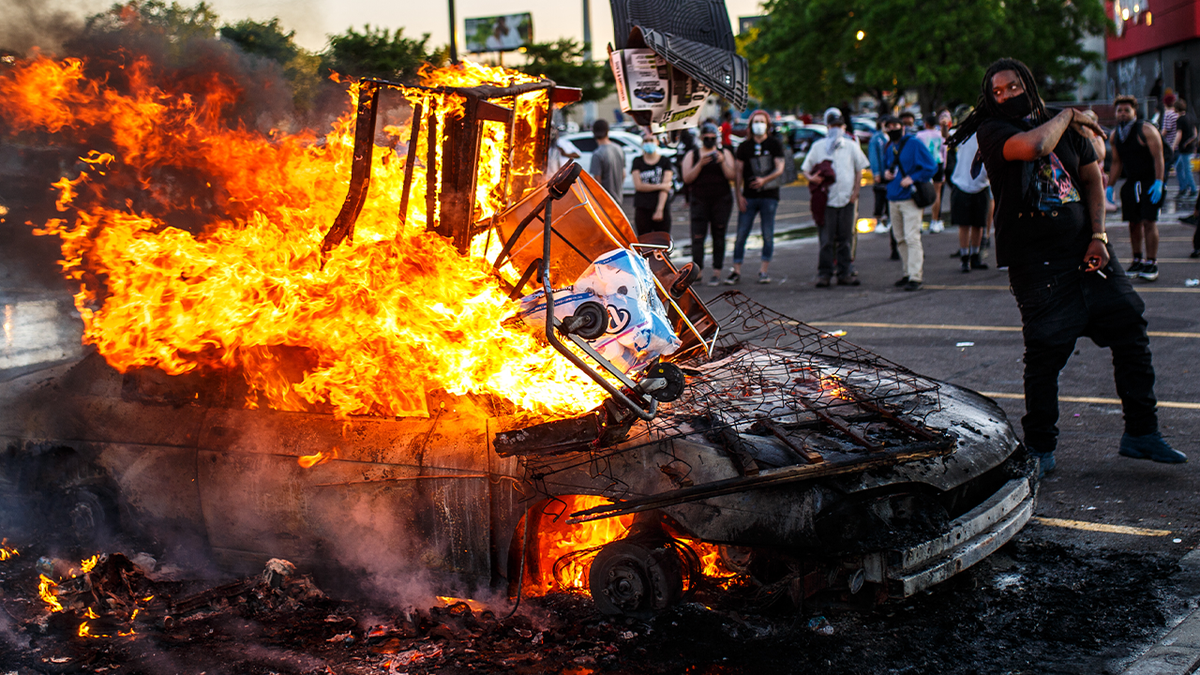 Burning car in Minneapolis riot