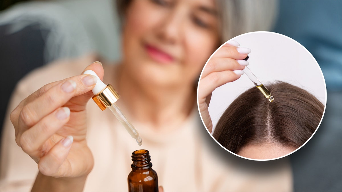 A woman putting oil in her hair