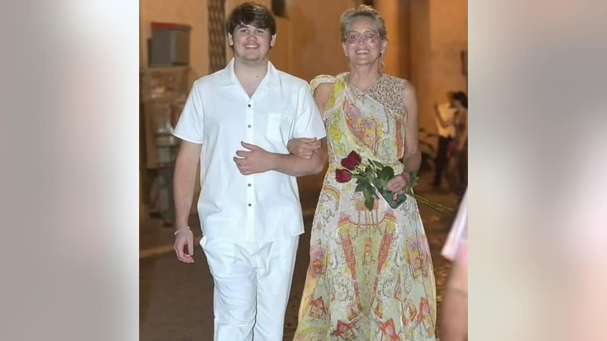 Sharon Stone with her son in Italy
