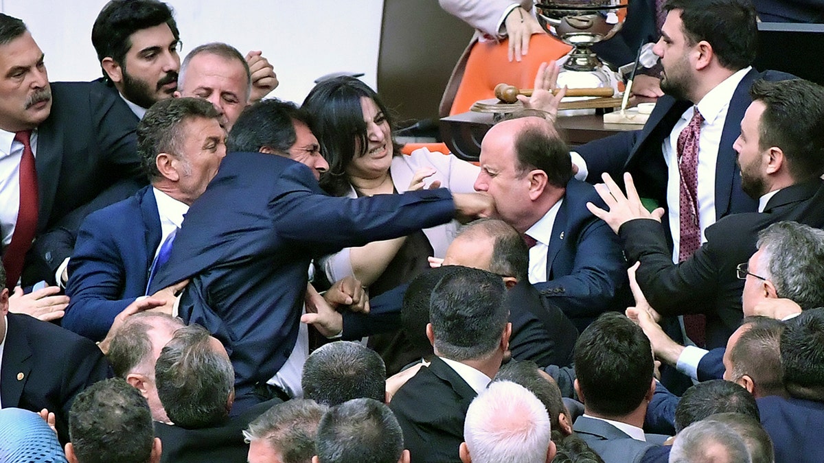 Turkey’s parliament descends into chaotic, bloody brawl over jailed opposition chief