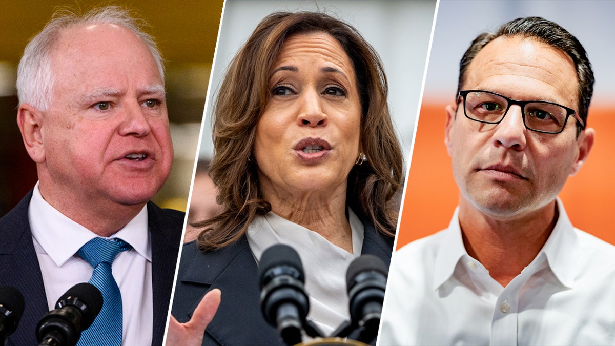 El gobernador Tim Walz, la vicepresidenta Kamala Harris y el gobernador Josh Shaprio