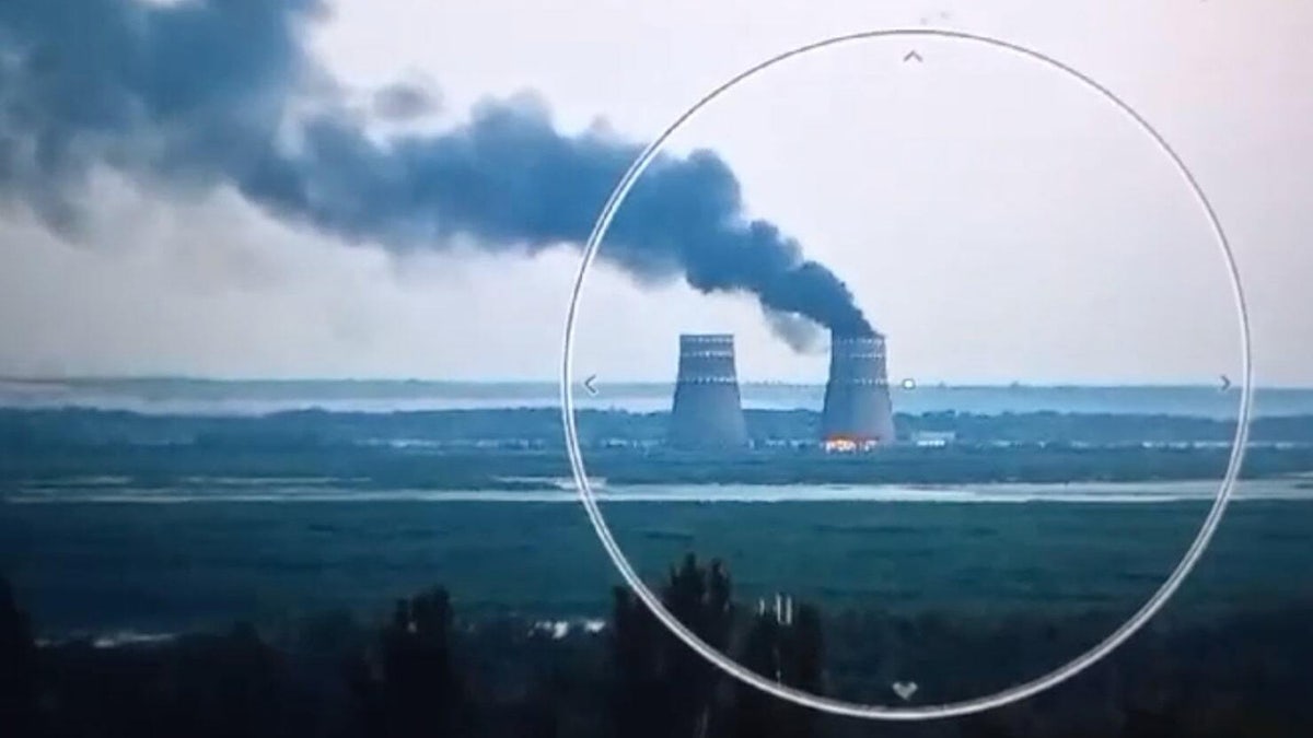 A screen grab from a video released by Ukrainian President Volodymyr Zelenskyy shows a fire that broke out in Zaporizhzhia nuclear power plant in Zaporizhzhia, Ukraine on Aug. 11, 2024. 