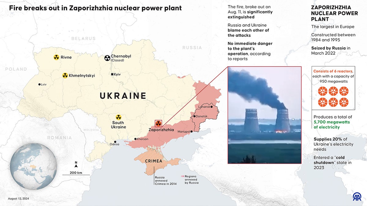 mapa del incendio de la central nuclear