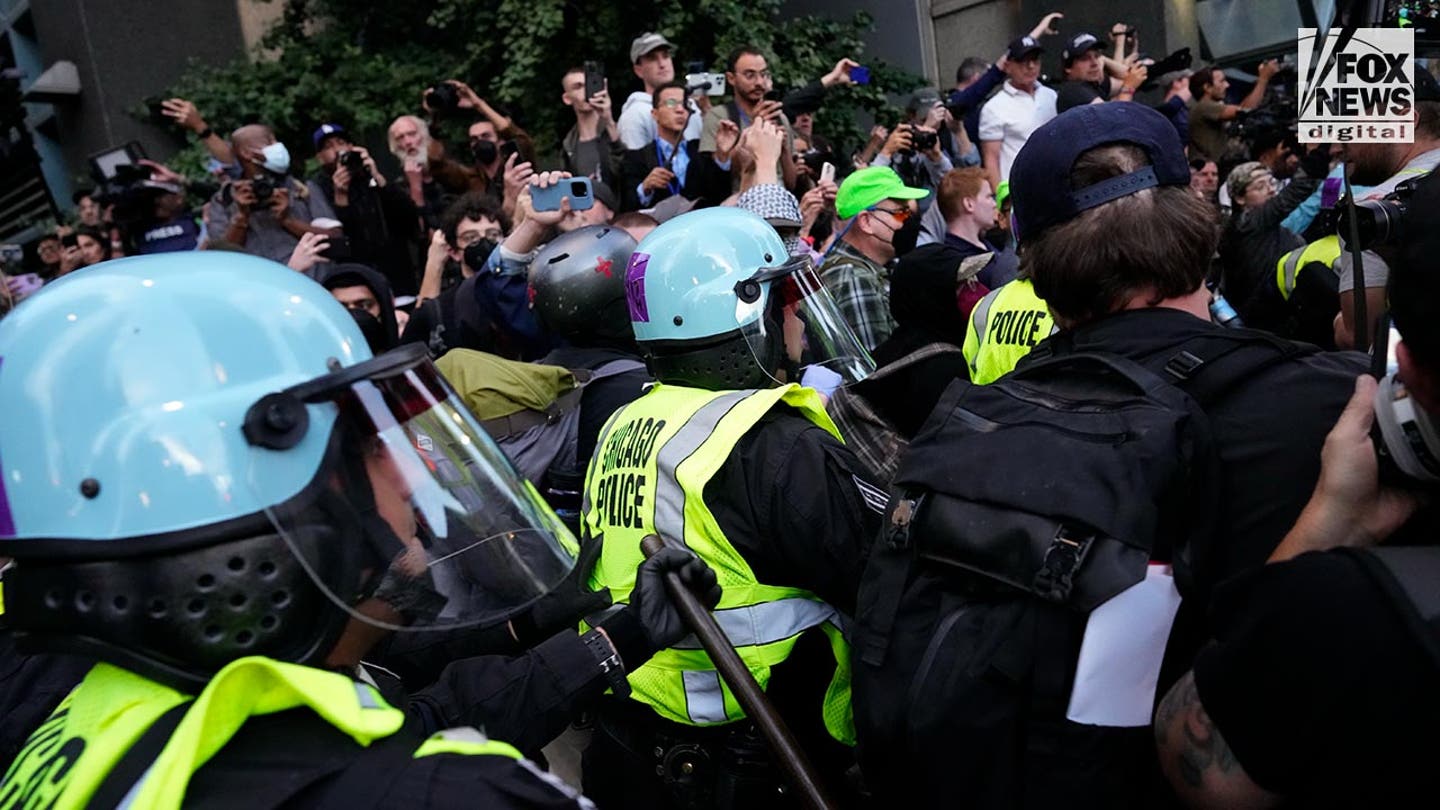 Anti-Israel Agitators Clash with Police, Burn American Flag Outside Chicago Consulate During DNC