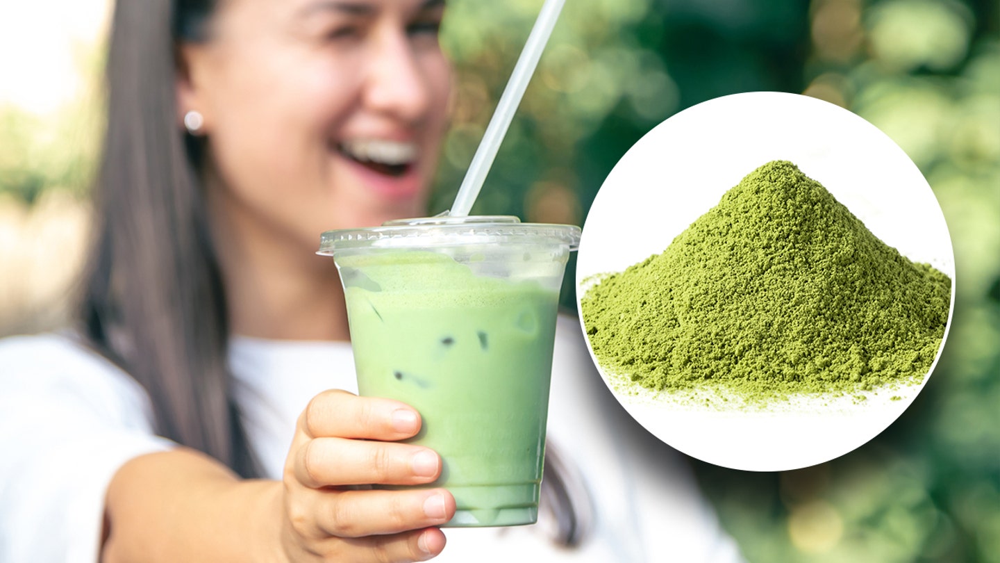 woman matcha powder