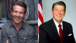 Side by side photos of Dennis Quaid and Ronald Reagan