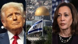 Split photo between former President Trump, the Dome of the Rock, and Vice President Harris.