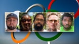 Americans over background of olympic rings