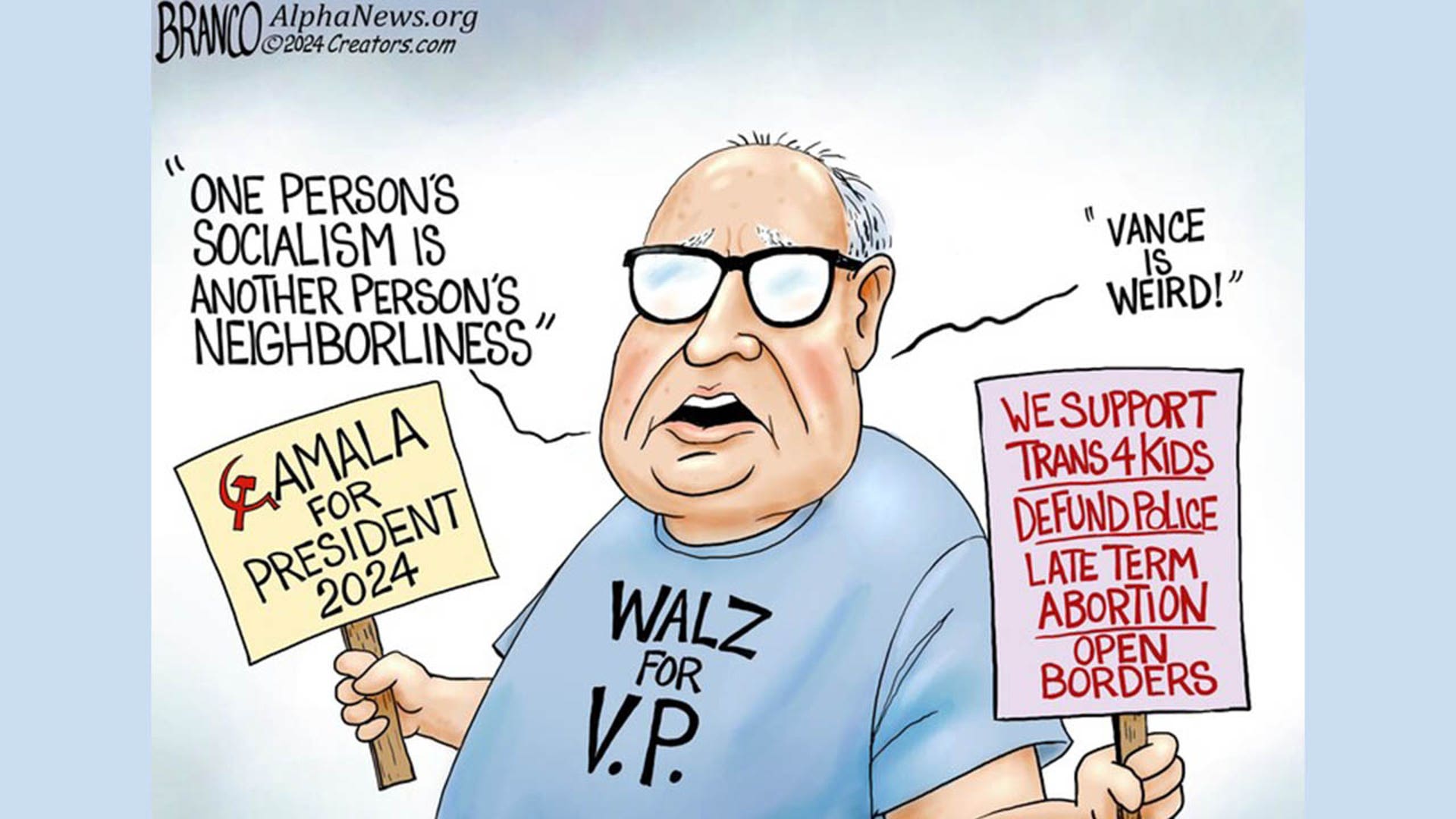 Tim Walz in political cartoon