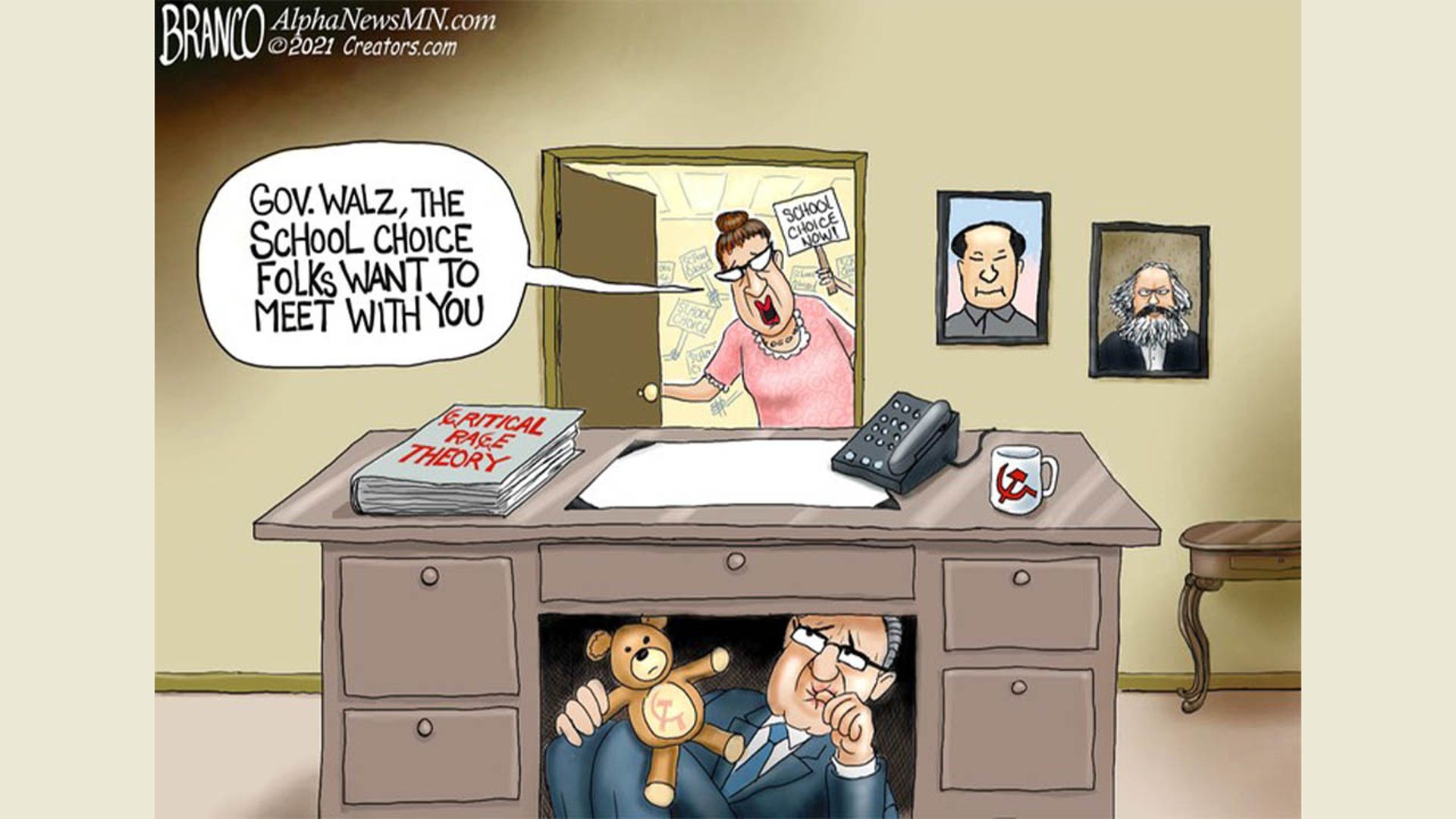 Tim Walz in political cartoon