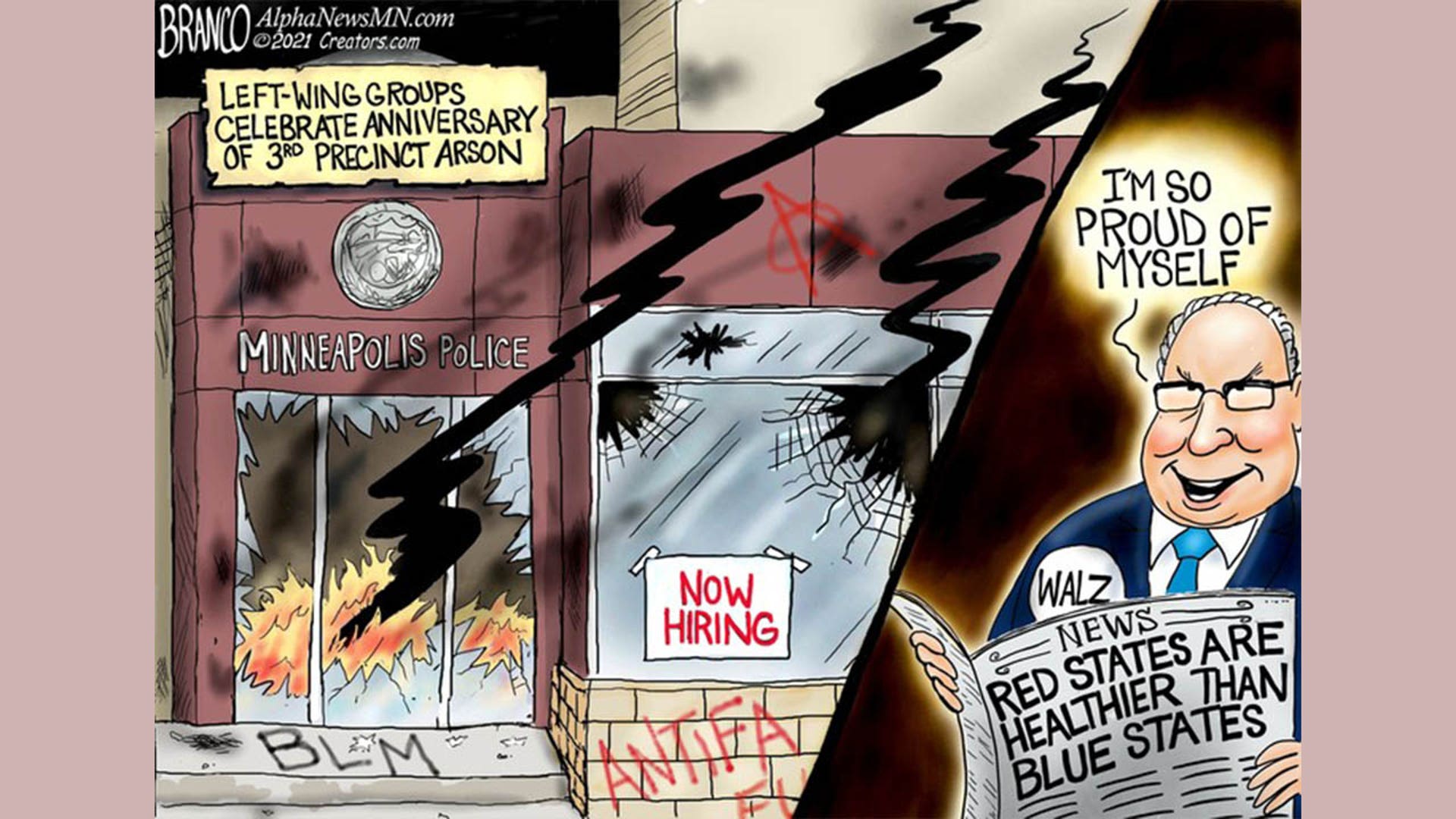 Tim Walz in political cartoon