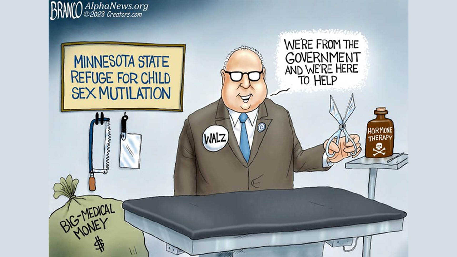 Tim Walz in political cartoon