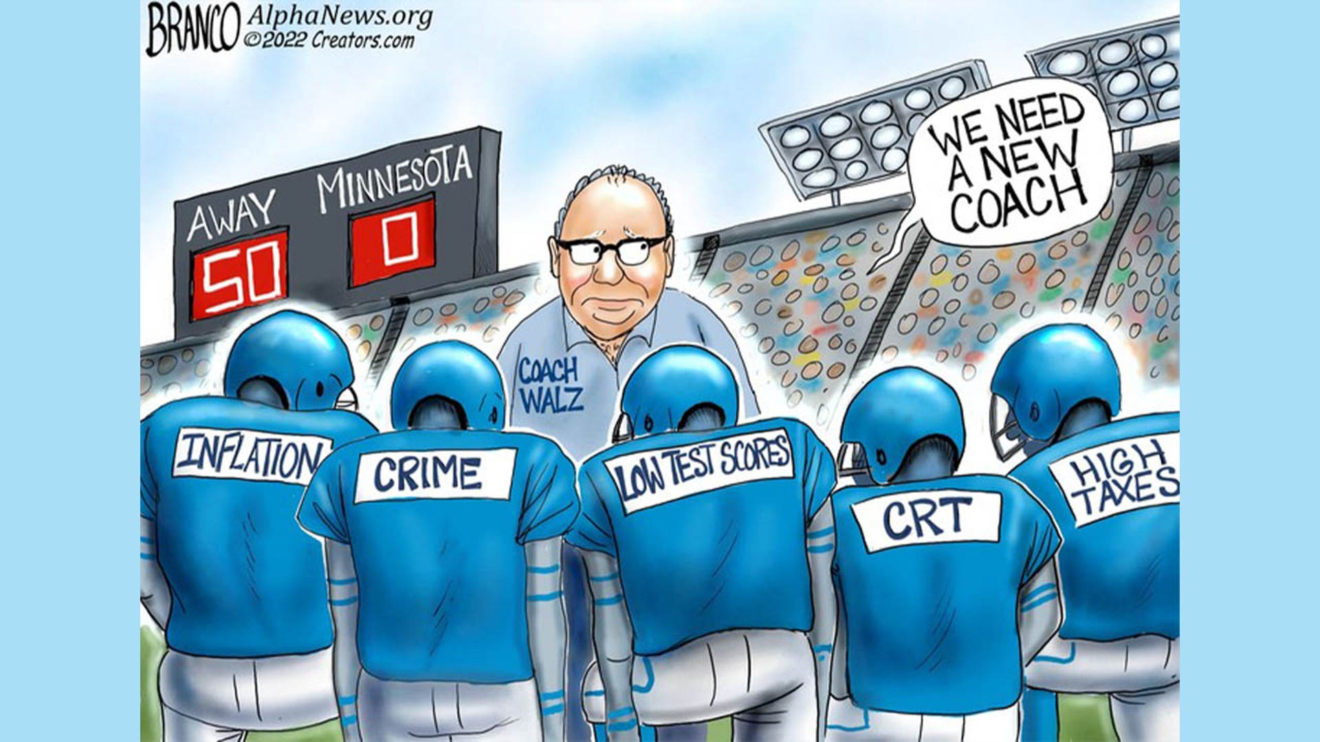 Tim Walz in political cartoon