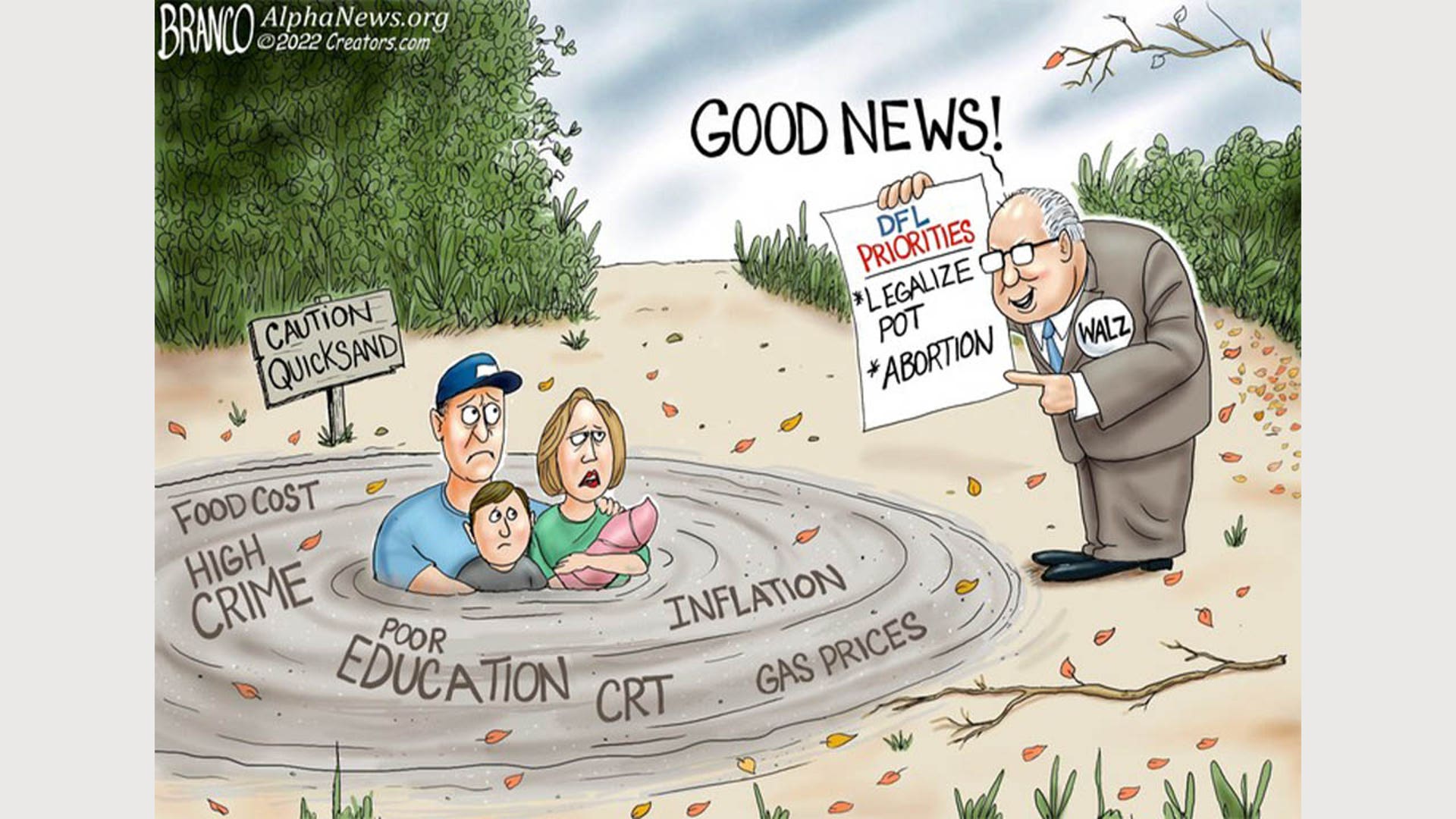 Tim Walz in political cartoon