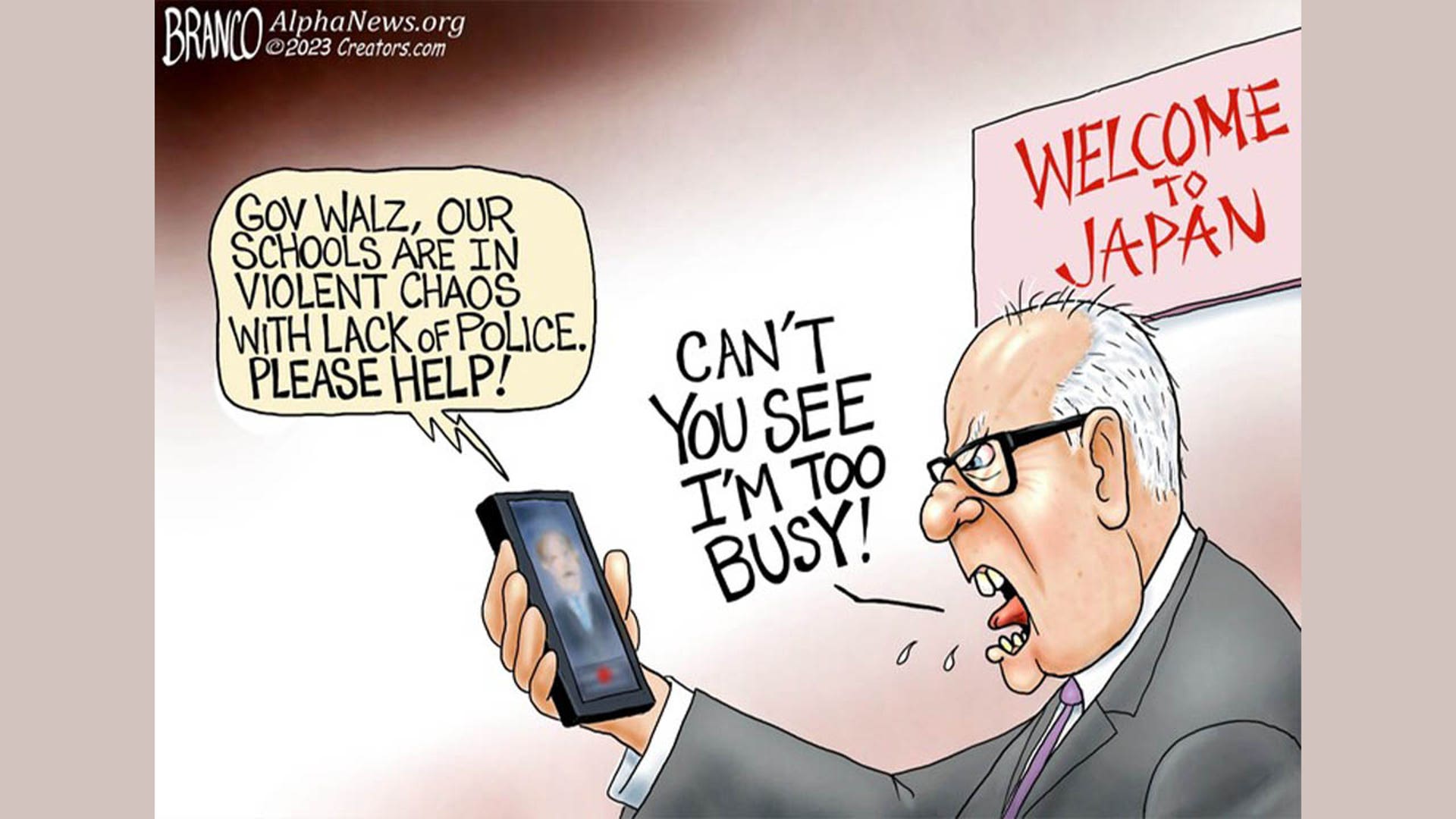 Tim Walz in political cartoon