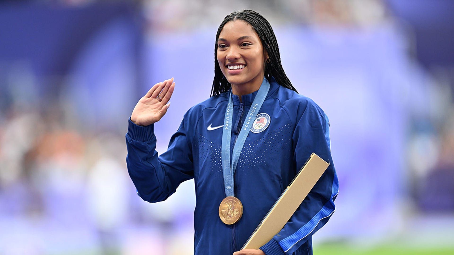 Tara Davis-Woodhall poses