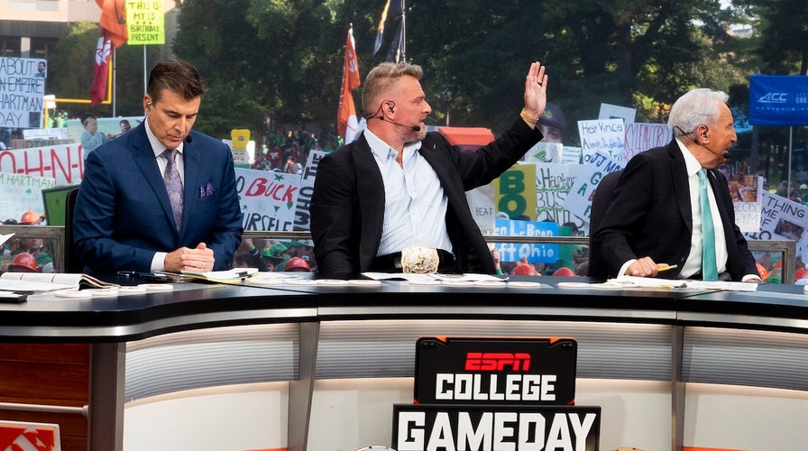 Nick Saban cringes while Pat McAfee dances in his seat on ESPN's 'College GameDay'