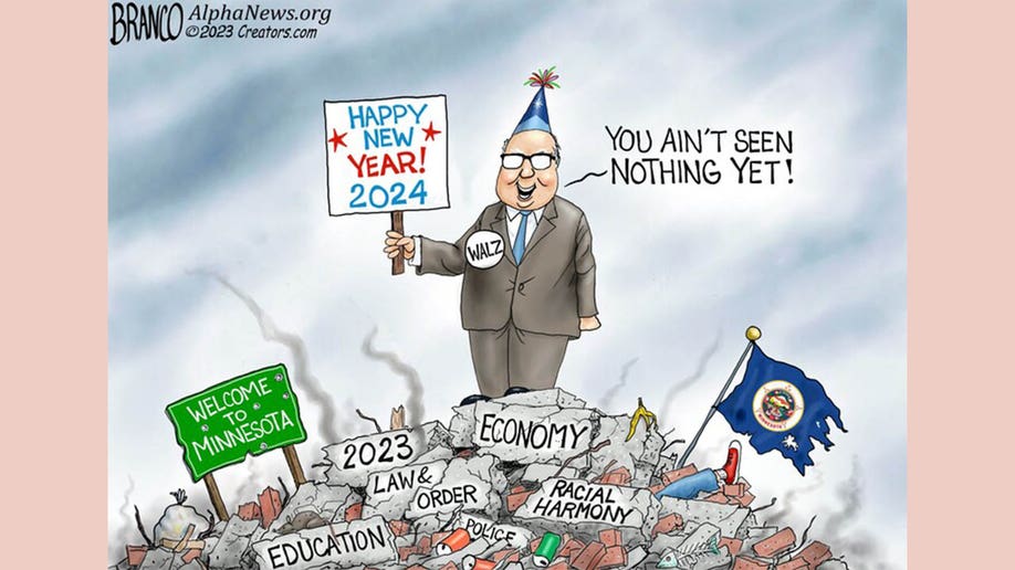 Tim Walz in political cartoon