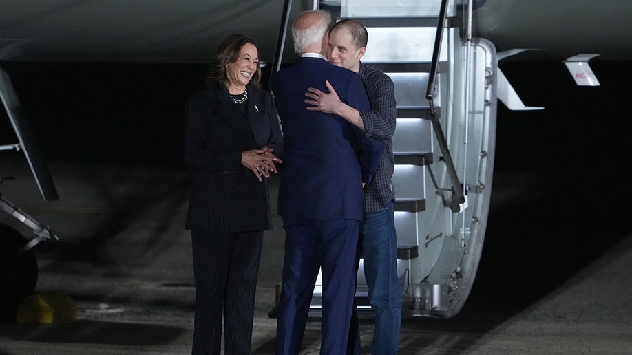 President Joe Biden and Democratic presidential candidate, U.S. Vice President Kamala Harris greet Evan Gershkovich