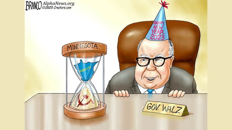 Tim Walz in political cartoon