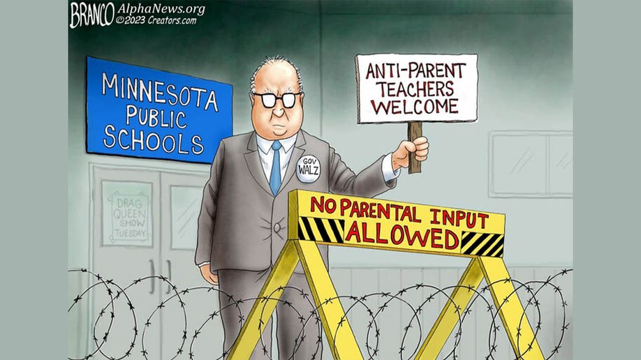 Tim Walz in political cartoon