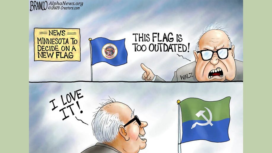 Tim Walz in political cartoon