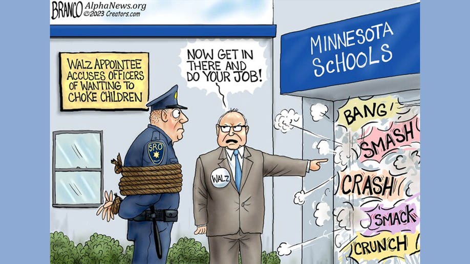 Tim Walz in political cartoon