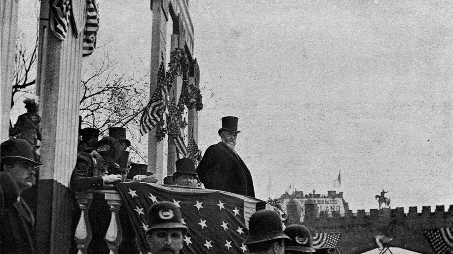 Benjamin Harrison speaking at an event