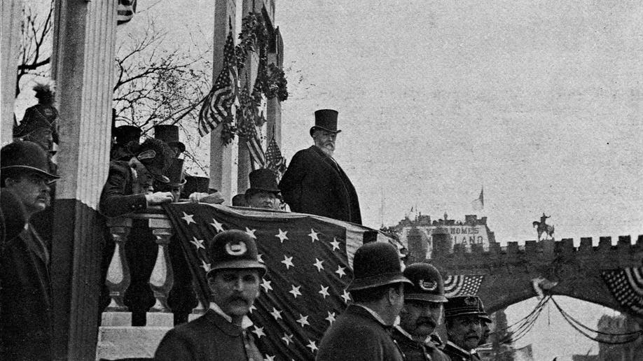 Benjamin Harrison speaking at an event