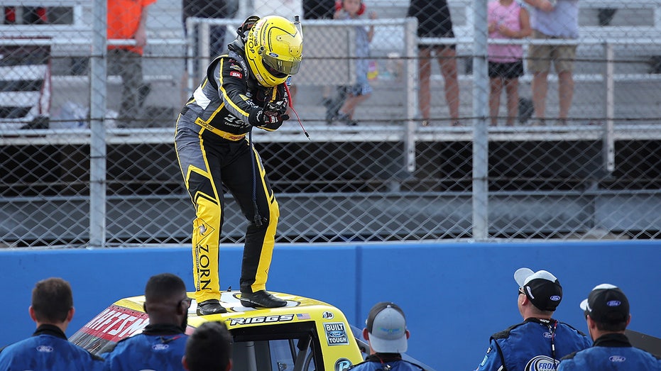 NASCAR Truck Series driver Layne Riggs dislocates shoulder celebrating win